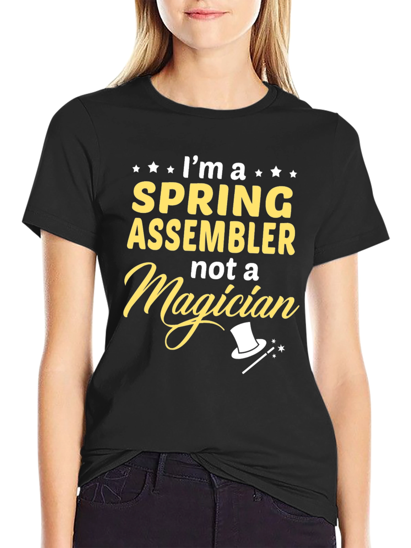 Camiseta Negra: Soy Montador de Muelles No Mago
