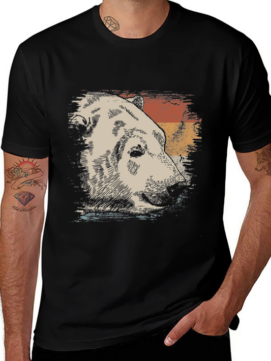 Camiseta Hombre Oso Polar Vintage Negra