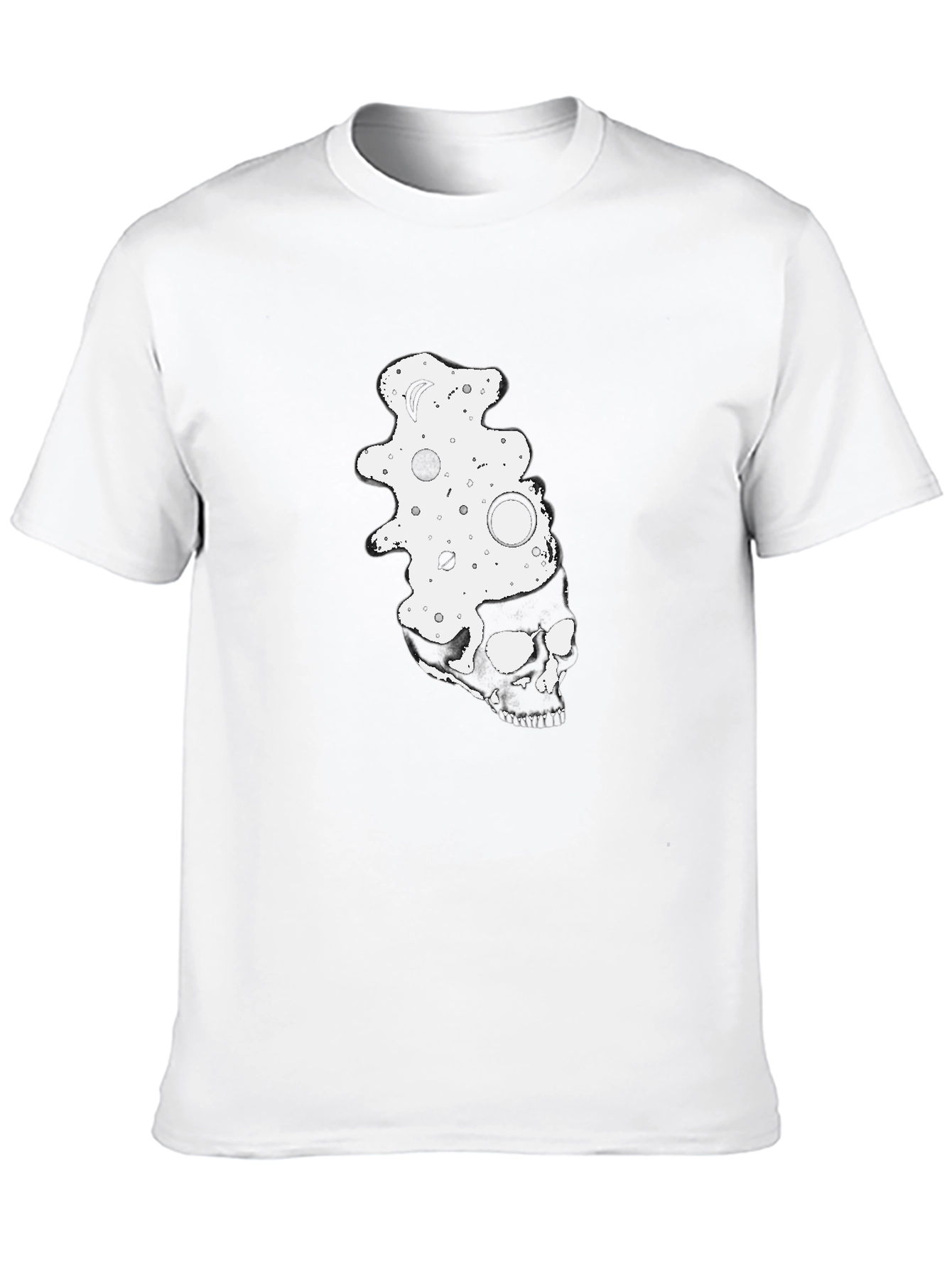 Camiseta Negra con Diseño de Calavera y Fases Lunares