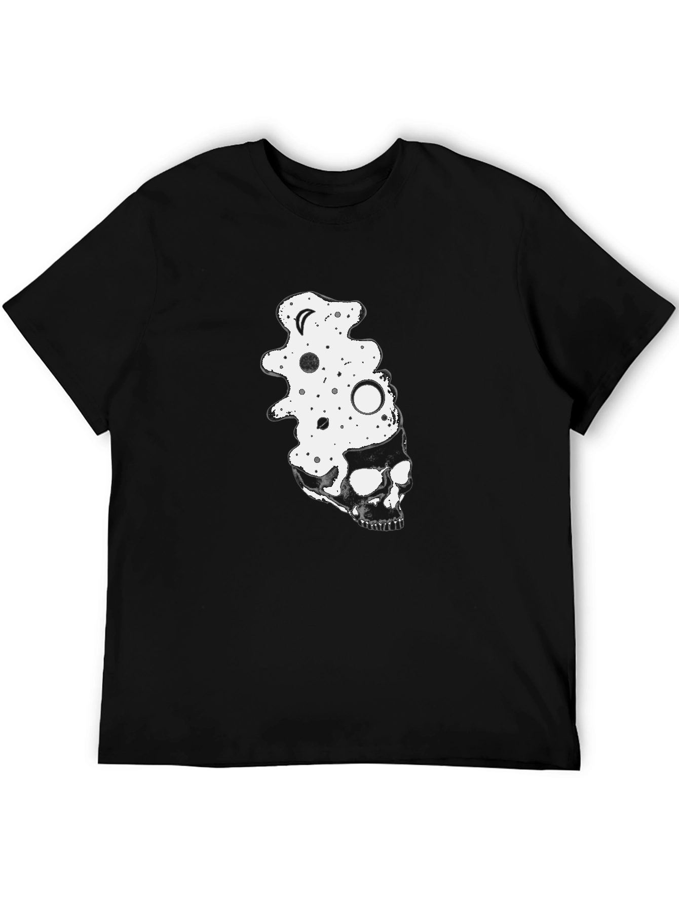 Camiseta Negra con Diseño de Calavera y Fases Lunares