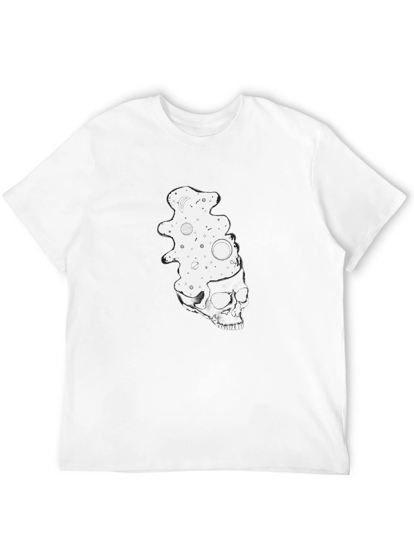 Camiseta Negra con Diseño de Calavera y Fases Lunares