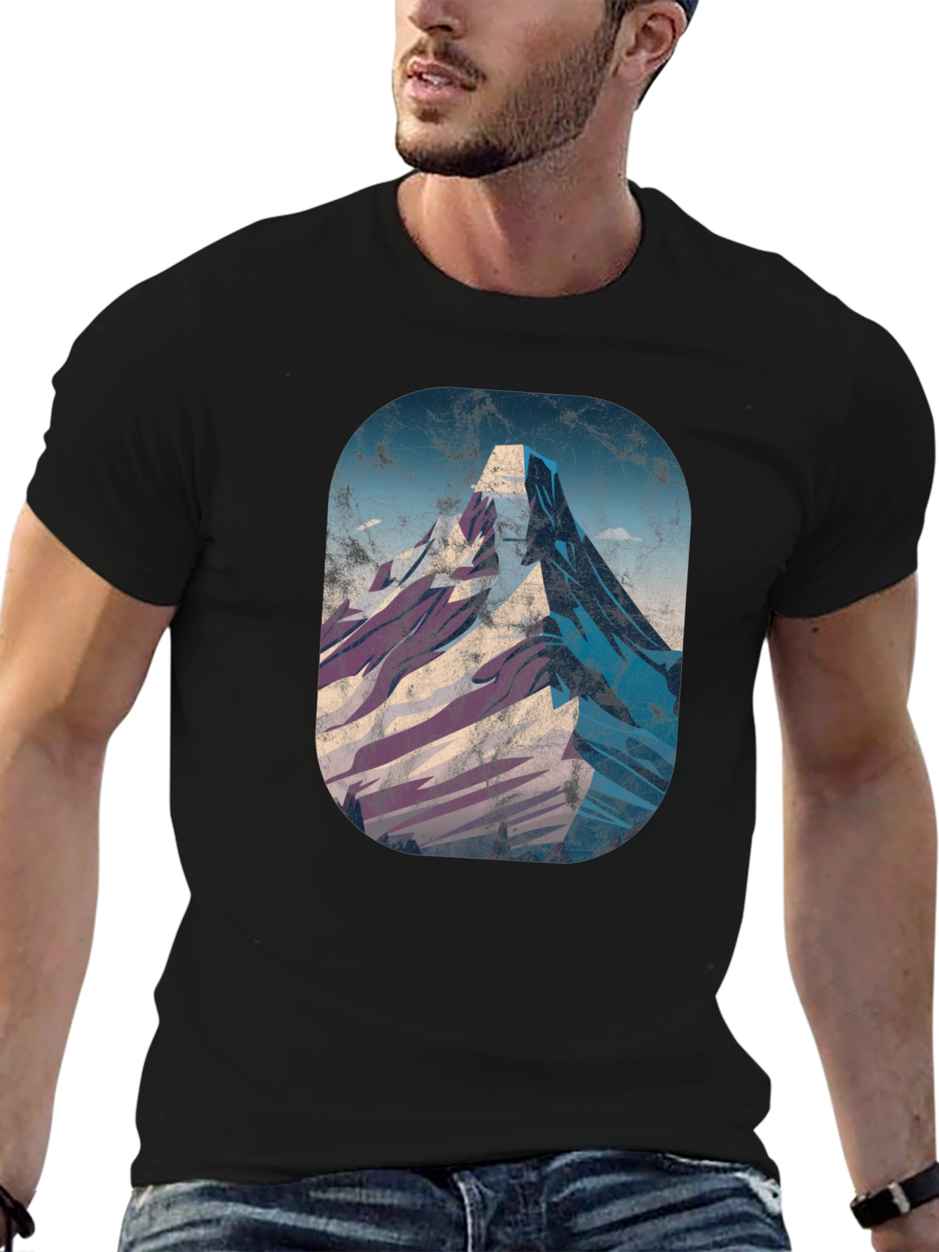 Camiseta Negra con Diseño de Montaña Retro