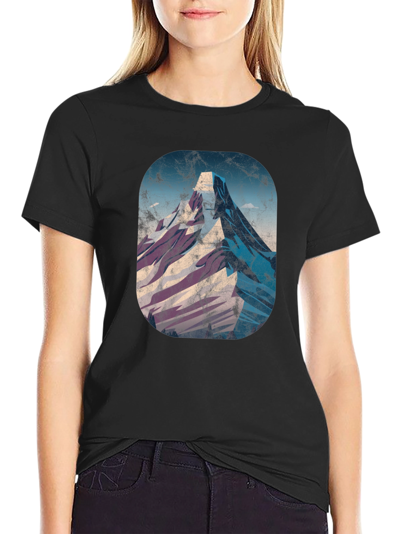 Camiseta Negra con Diseño de Montaña Retro
