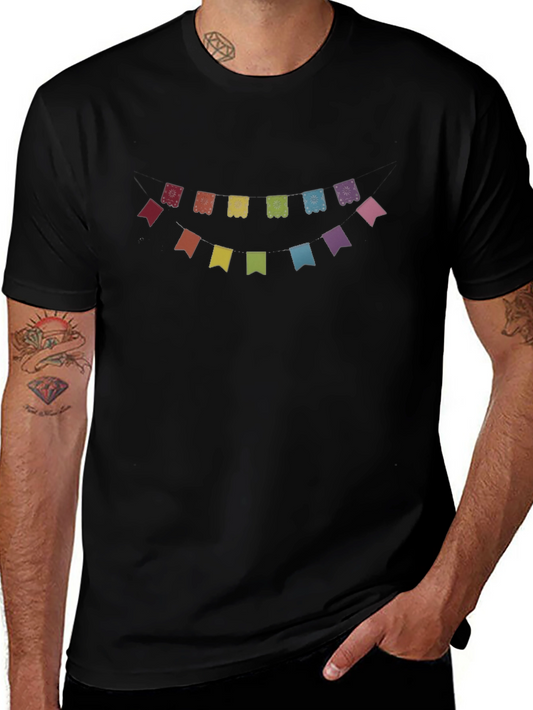 Camiseta Negra con Guirnalda Colorida