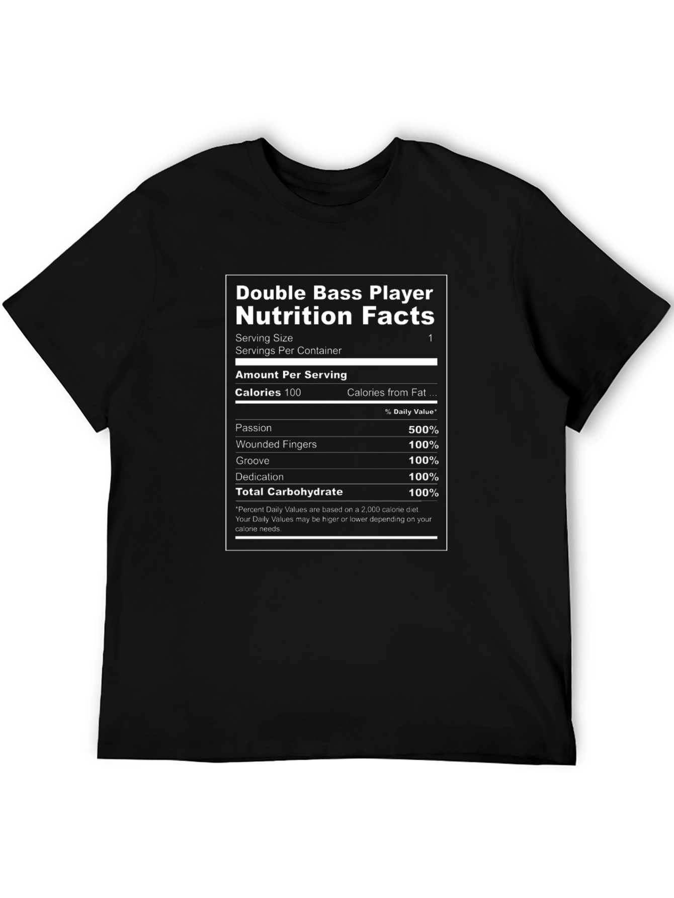 Camiseta Negra de Bajista - Datos Nutricionales Divertidos