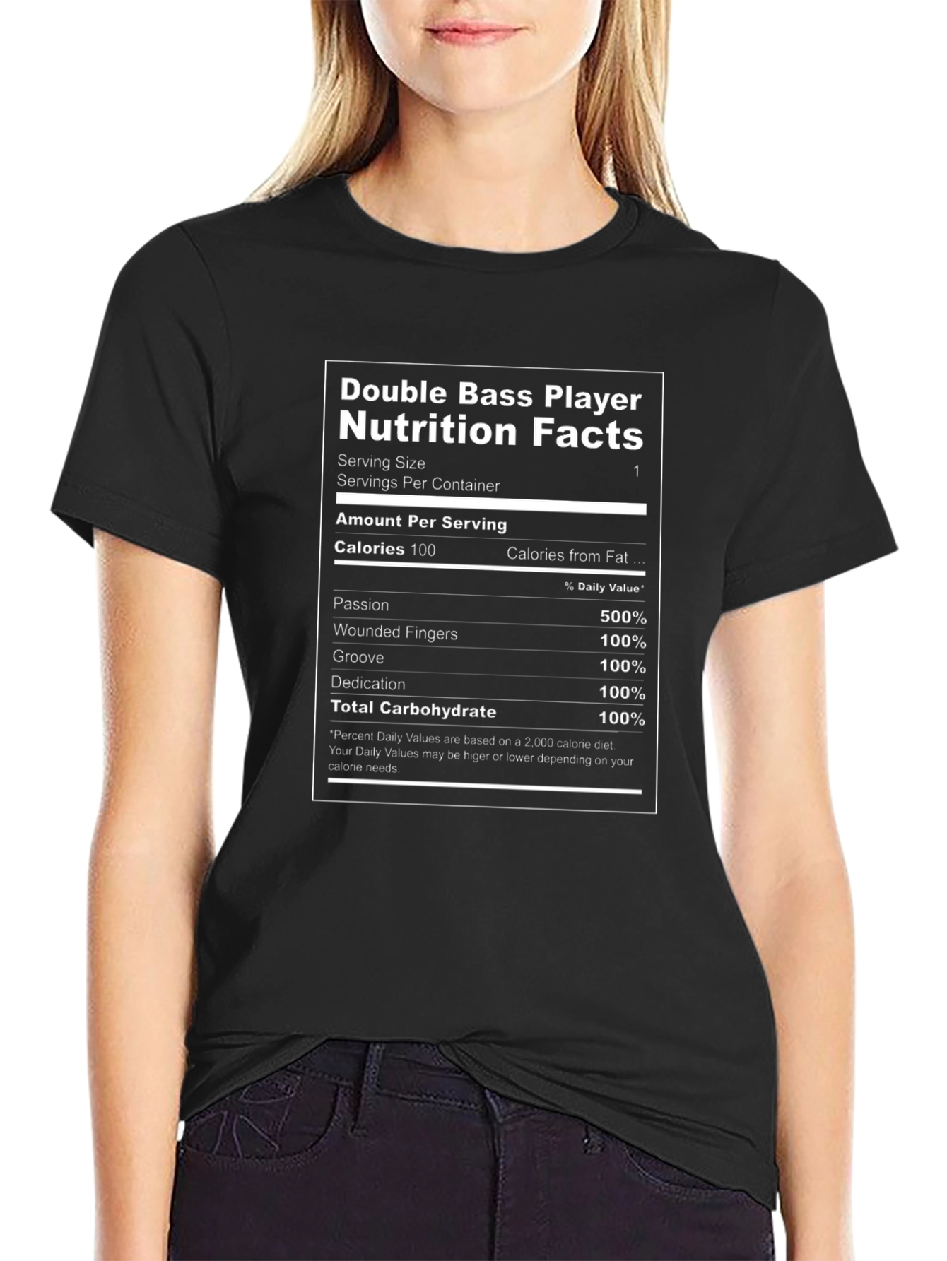 Camiseta Negra de Bajista - Datos Nutricionales Divertidos
