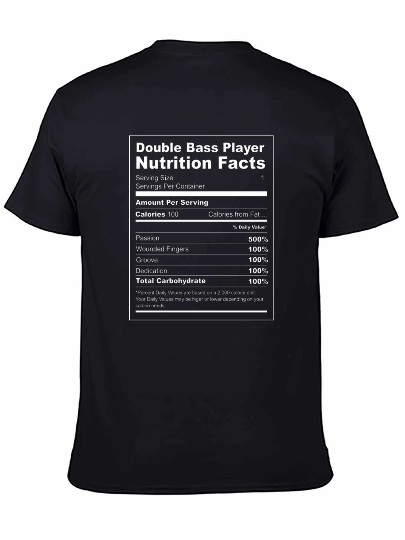 Camiseta Negra de Bajista - Datos Nutricionales Divertidos