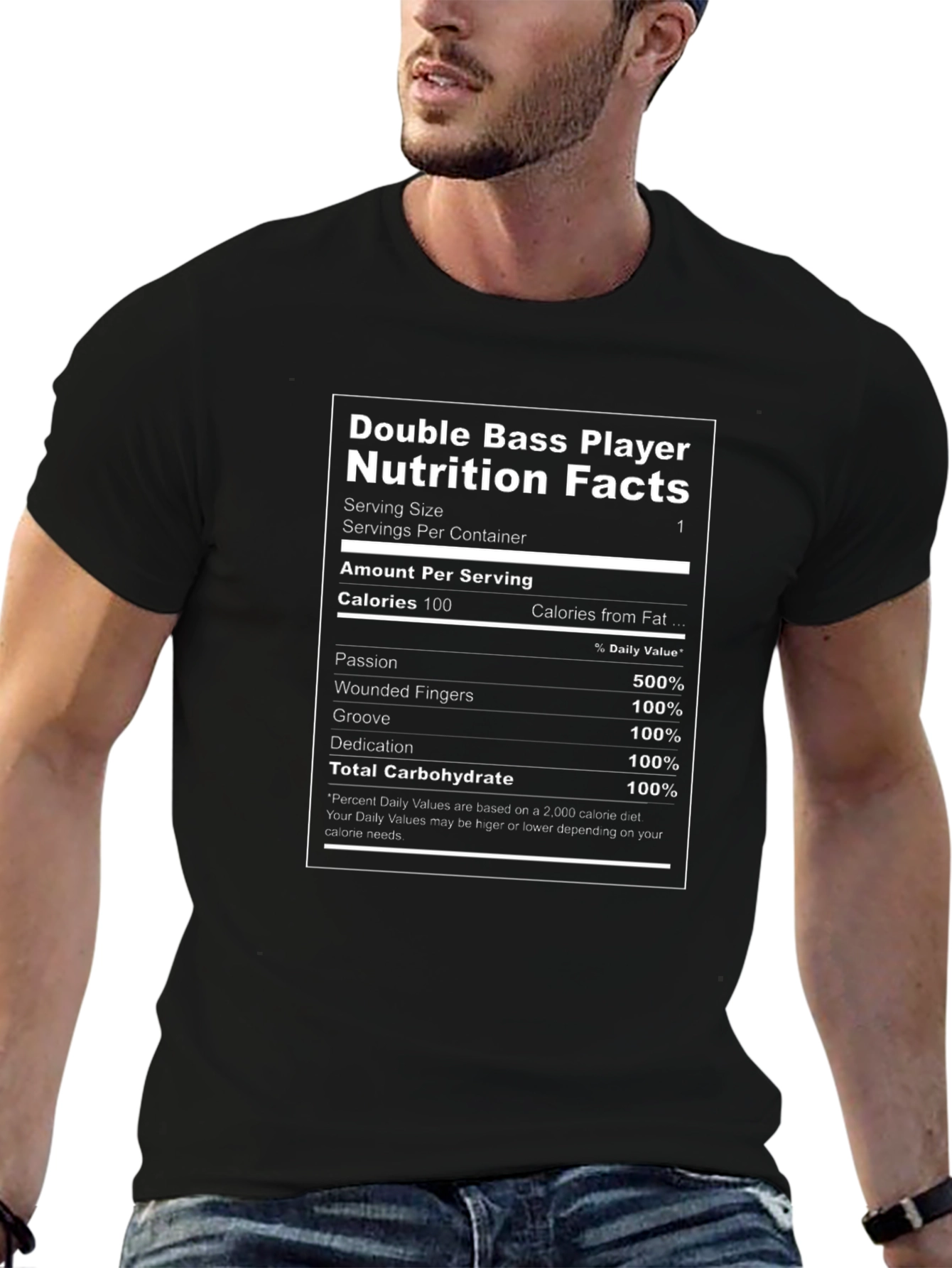 Camiseta Negra de Bajista - Datos Nutricionales Divertidos