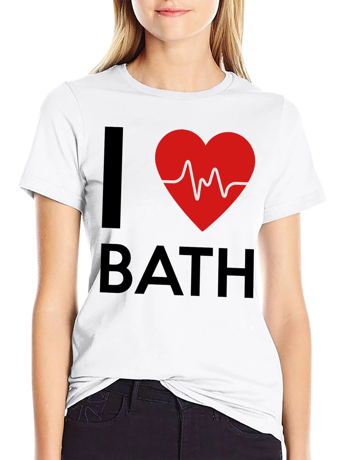 Camiseta Negra I Heart Bath con Diseño de Latido