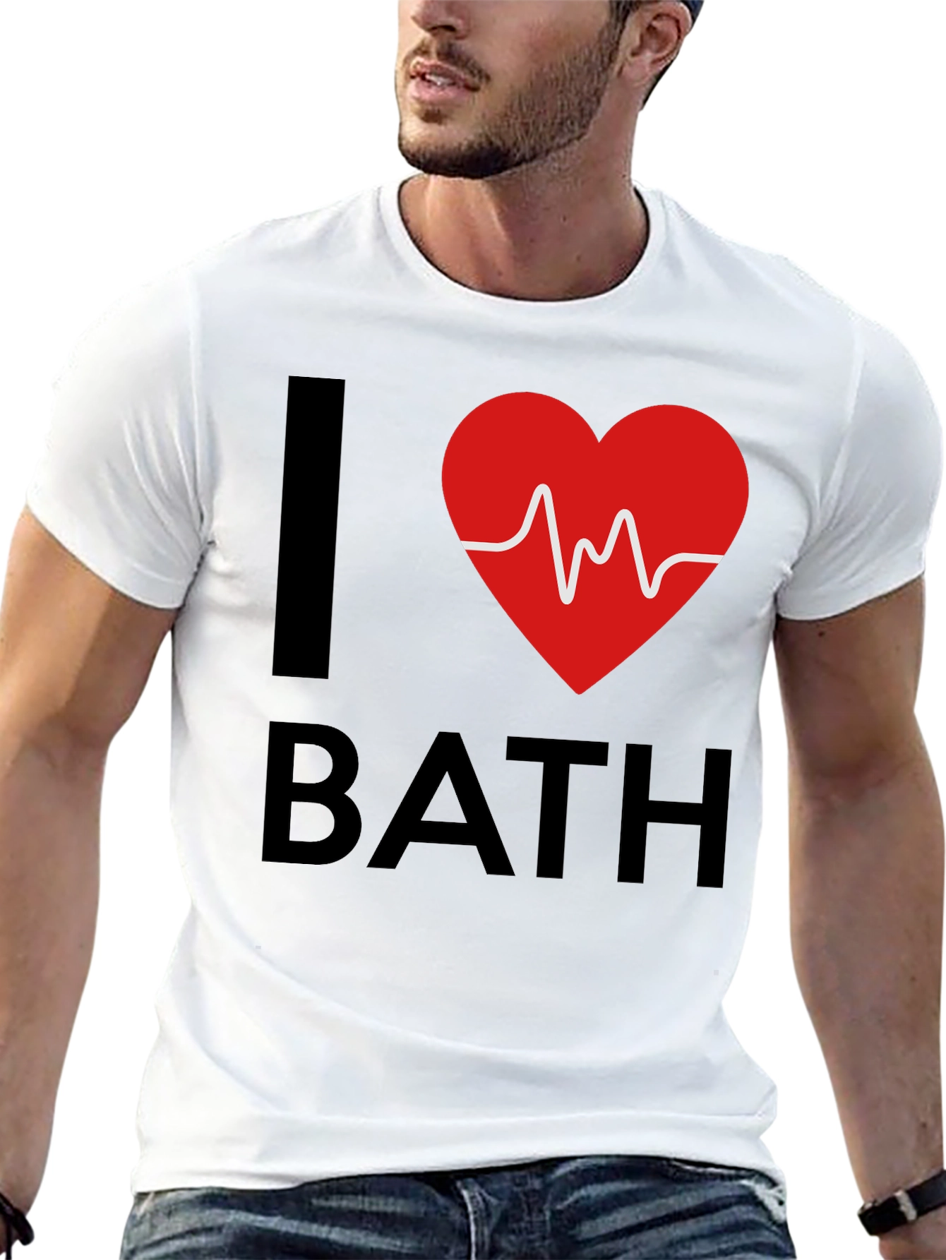 Camiseta Negra I Heart Bath con Diseño de Latido