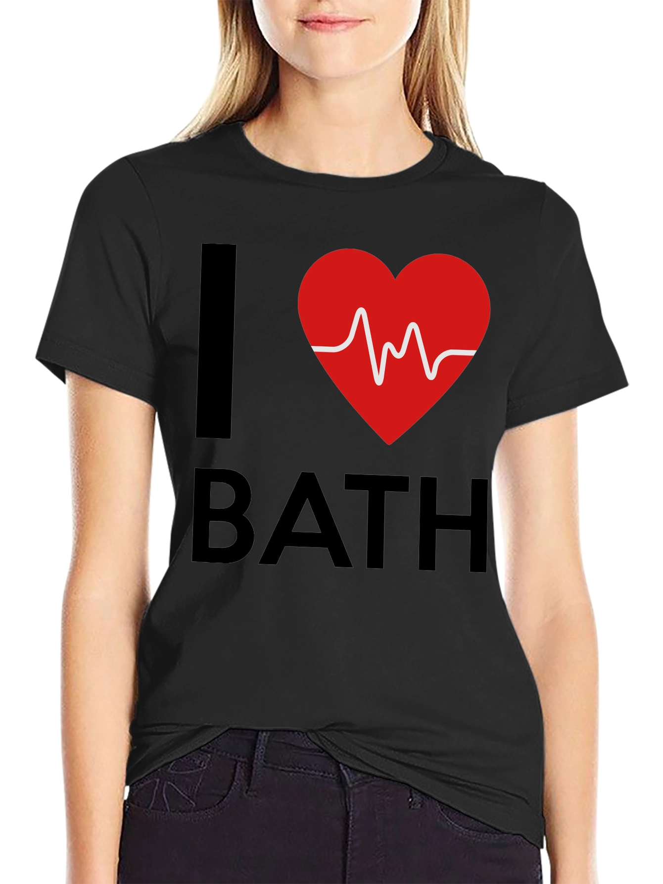 Camiseta Negra I Heart Bath con Diseño de Latido