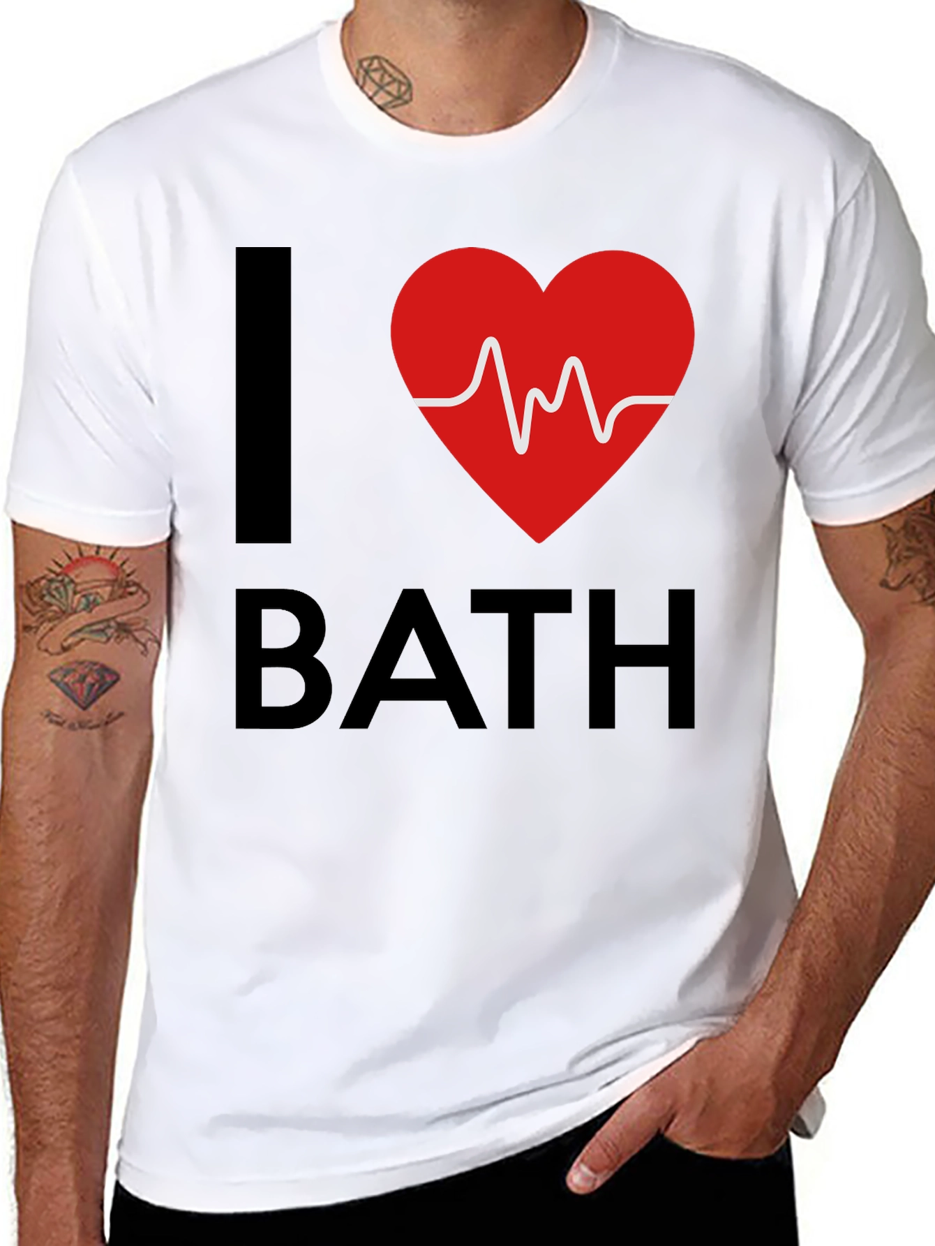 Camiseta Negra I Heart Bath con Diseño de Latido