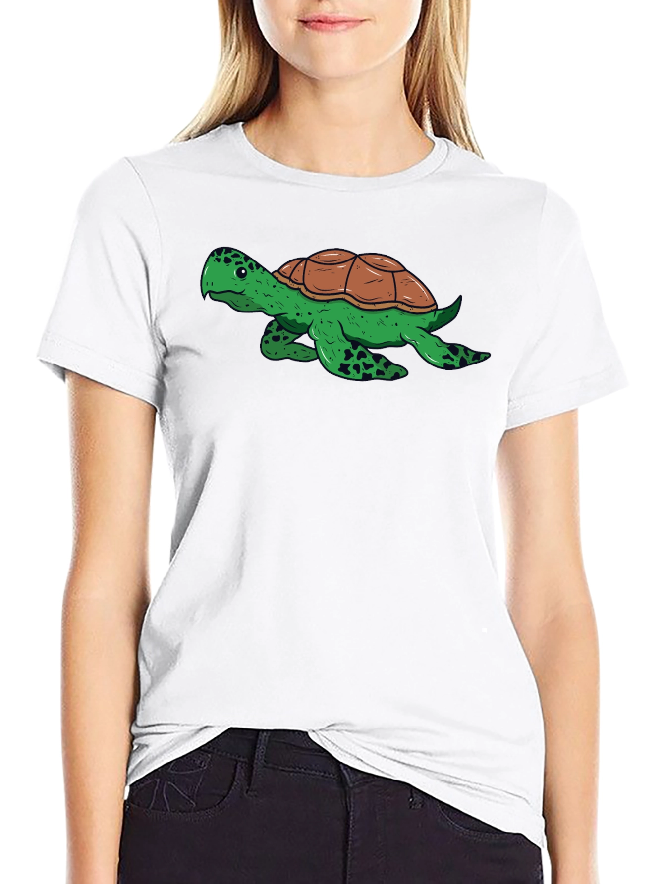 Camiseta Negra con Diseño de Tortuga Divertida