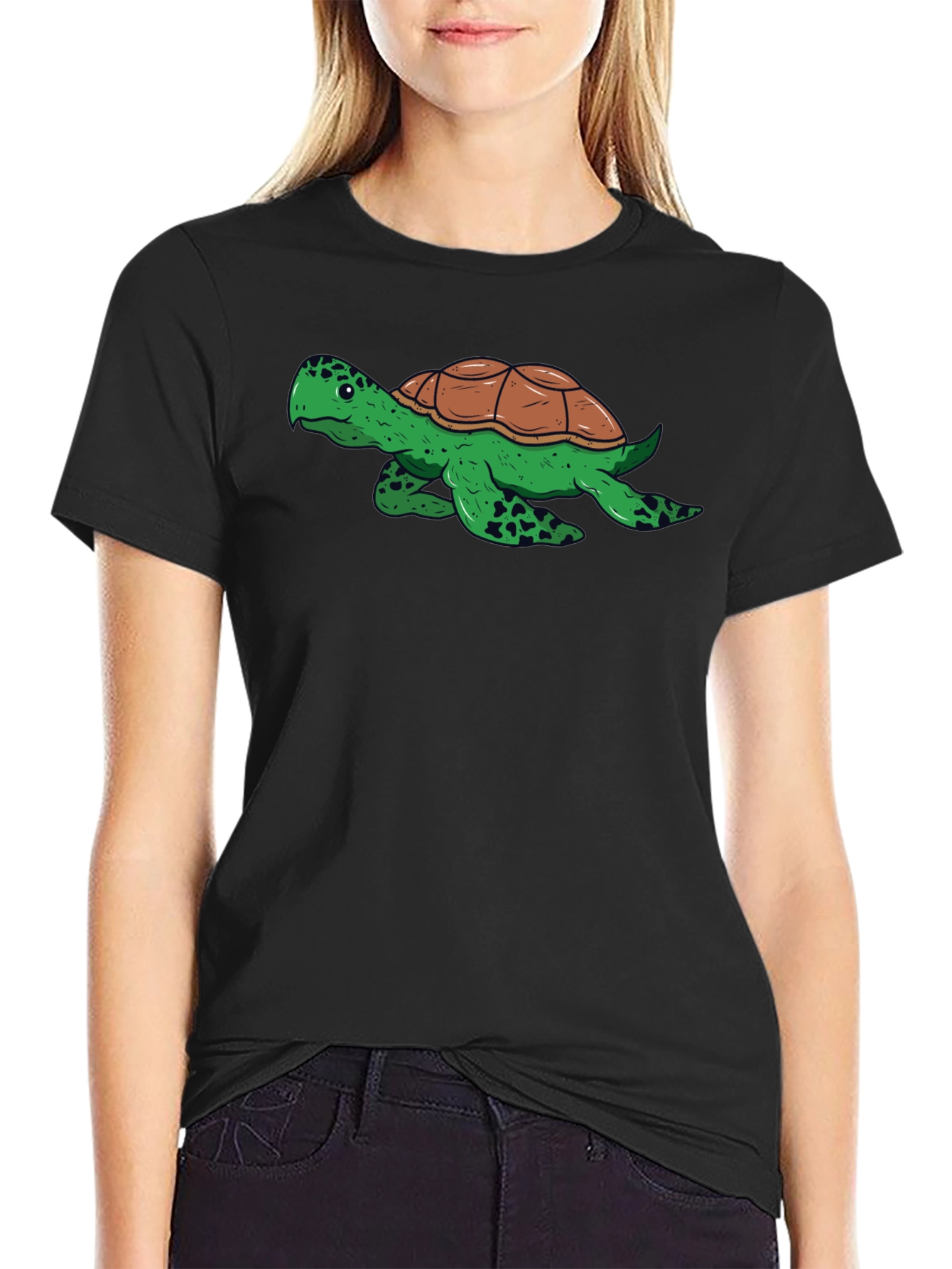 Camiseta Negra con Diseño de Tortuga Divertida
