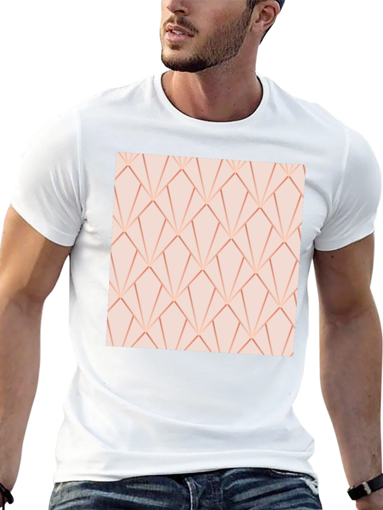 Camiseta Negra con Diseño Geométrico Rosa