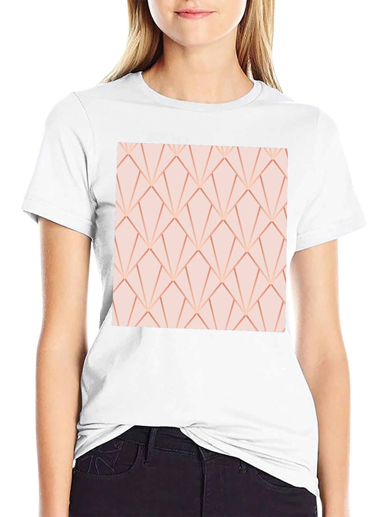 Camiseta Negra con Diseño Geométrico Rosa