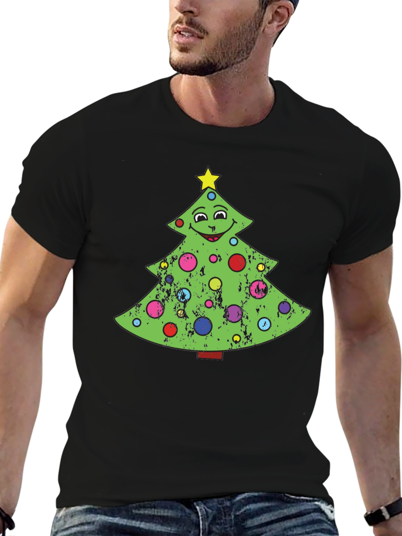 Camiseta Negra Árbol de Navidad Divertido