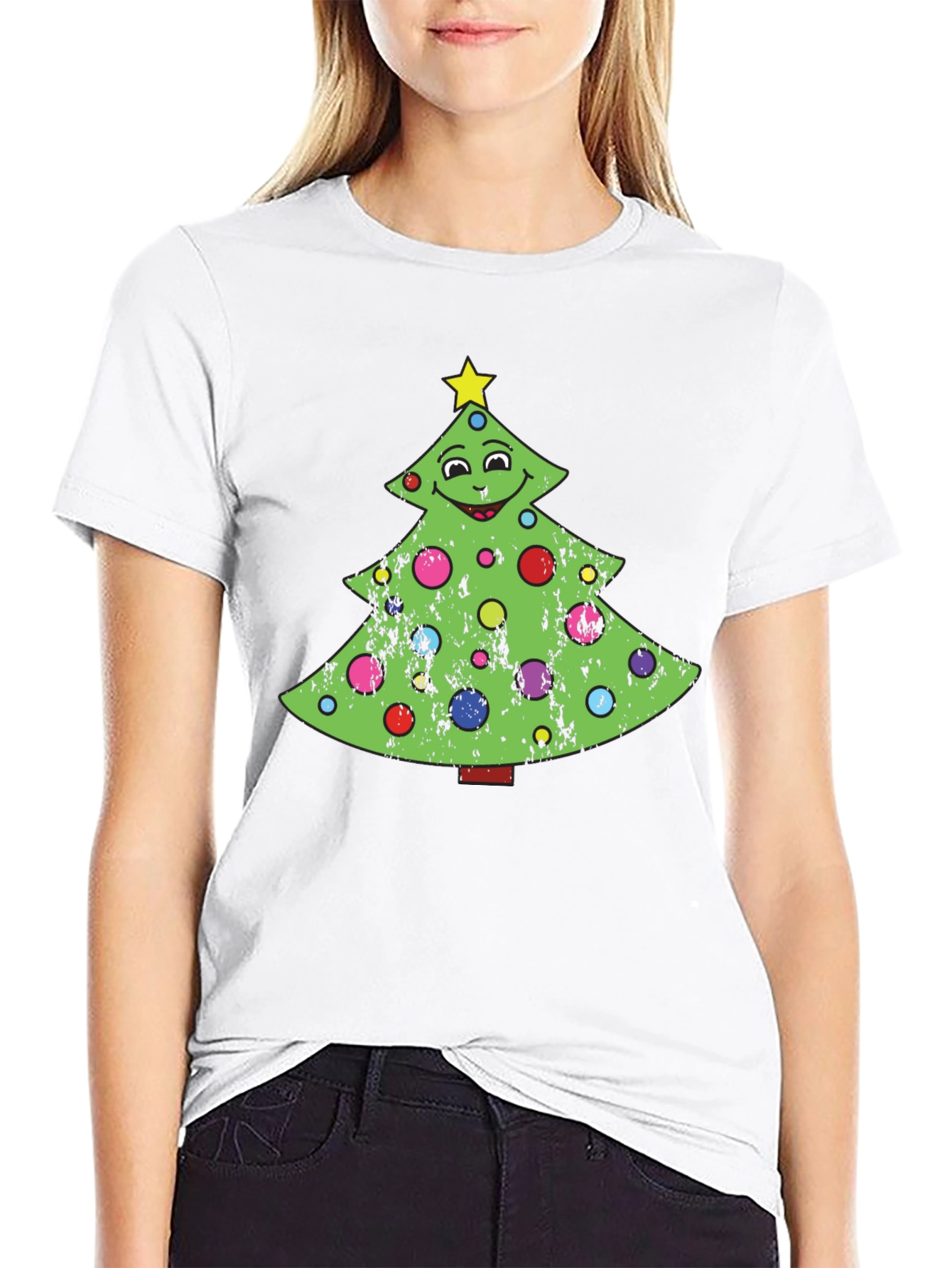 Camiseta Negra Árbol de Navidad Divertido