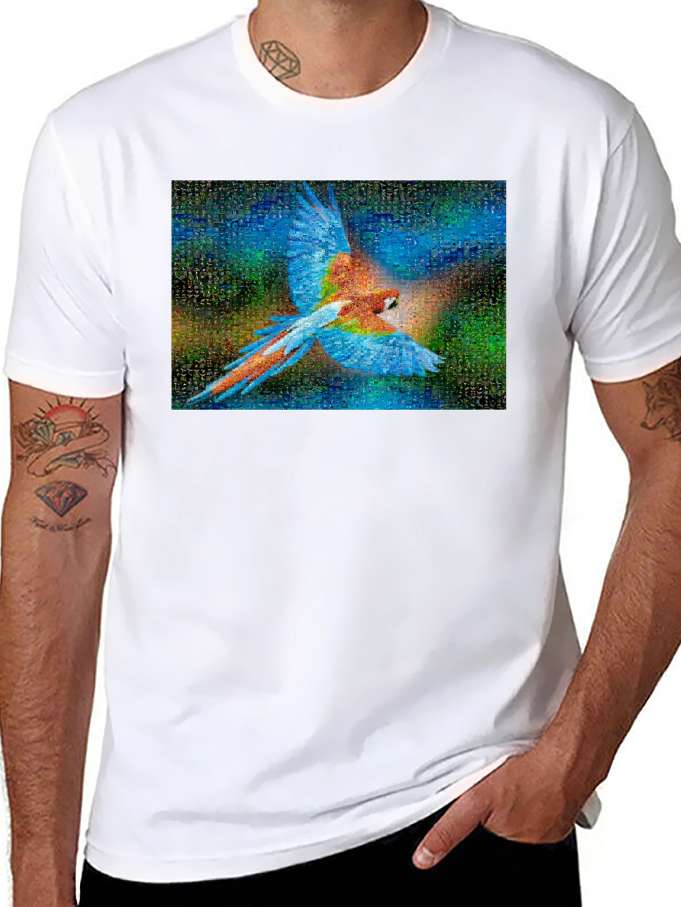 Camiseta Negra con Diseño de Guacamayo