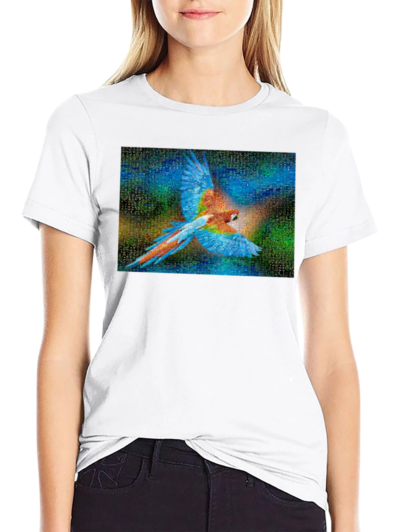 Camiseta Negra con Diseño de Guacamayo