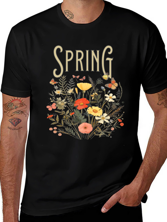 Camiseta Negra Primavera Floral para Hombre
