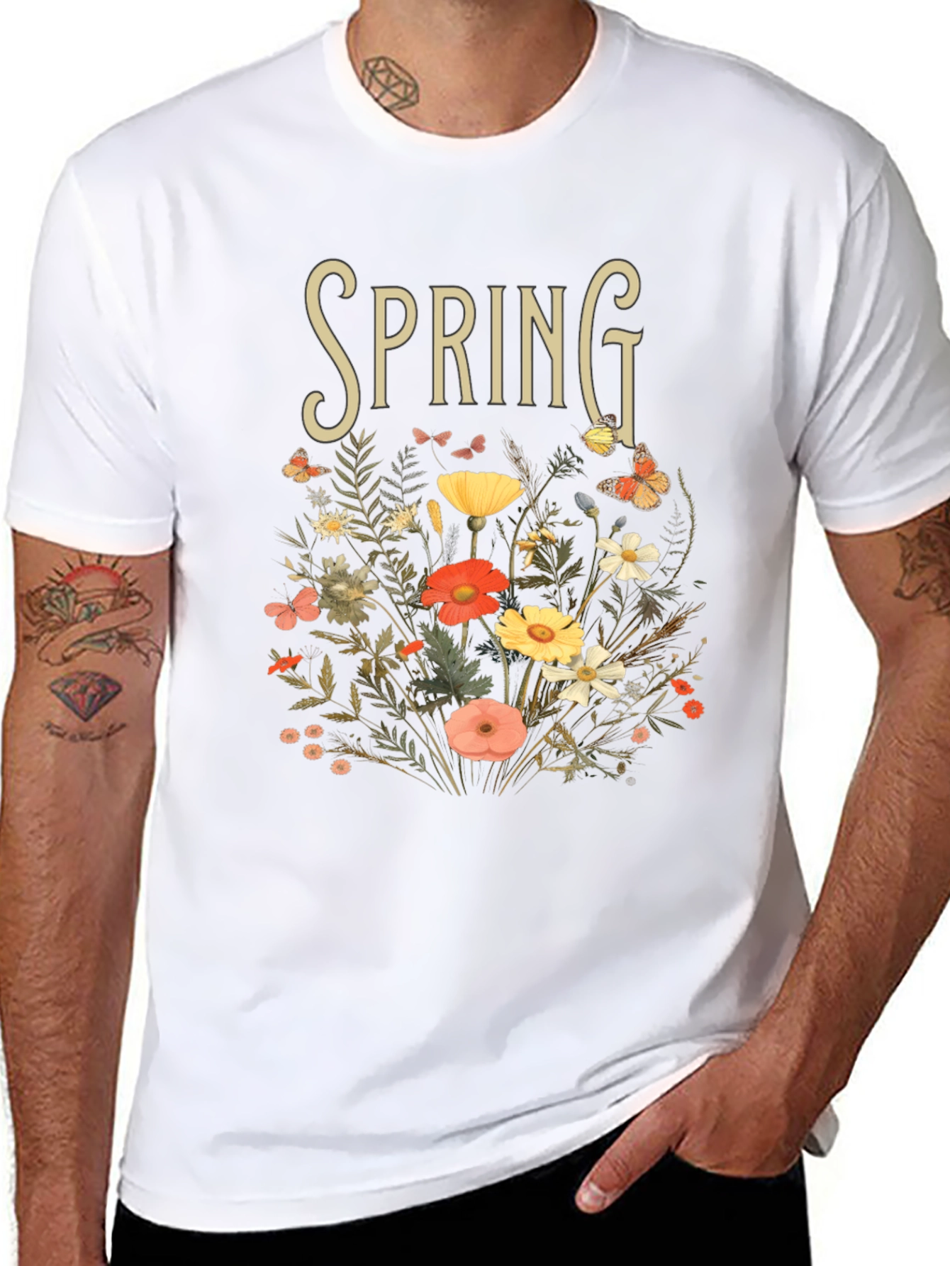 Camiseta Negra Primavera Floral para Hombre