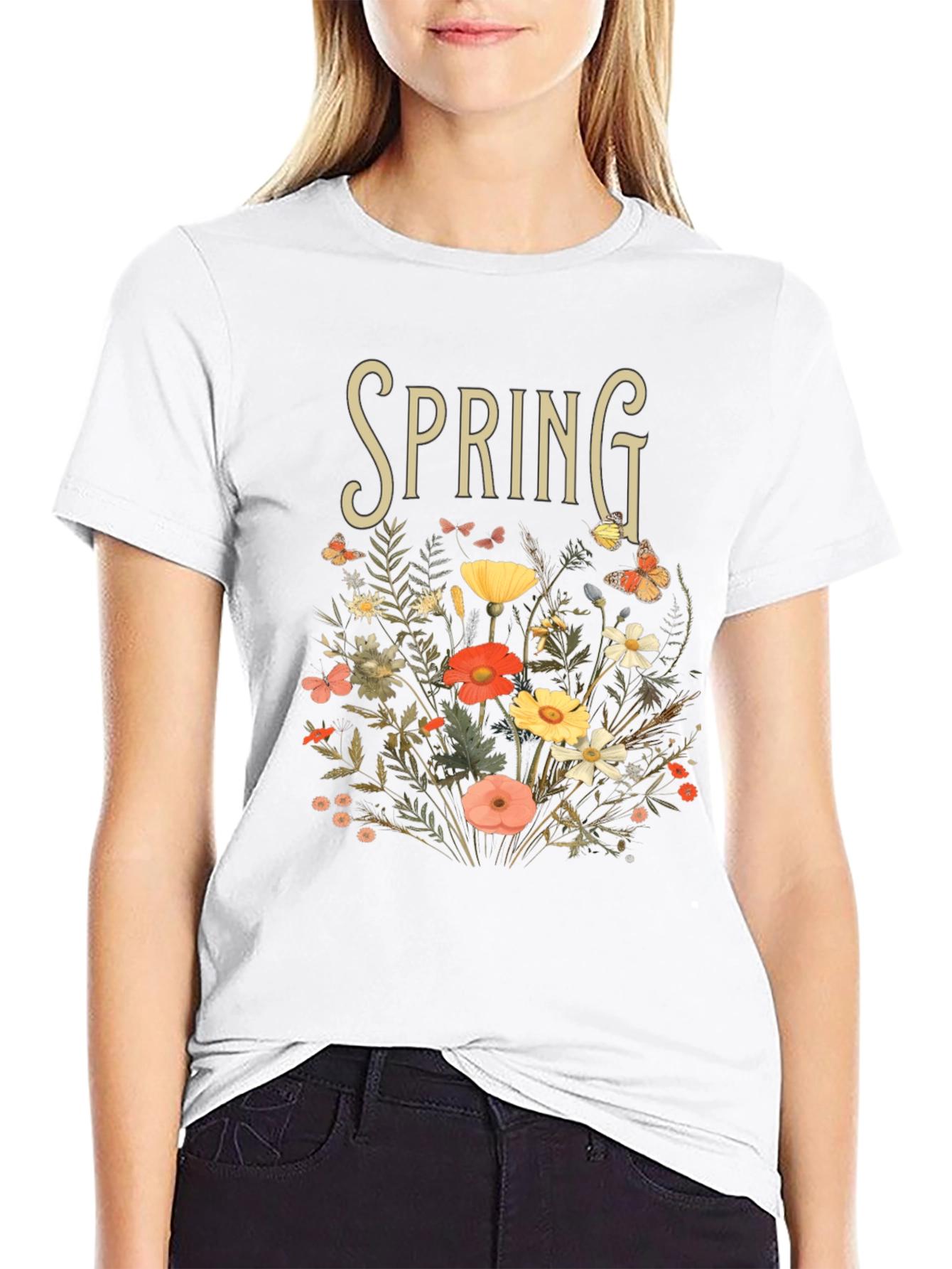 Camiseta Negra Primavera Floral para Hombre