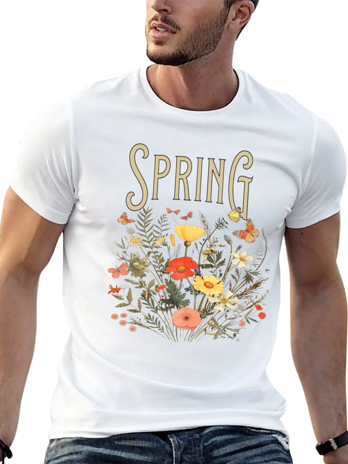 Camiseta Negra Primavera Floral para Hombre