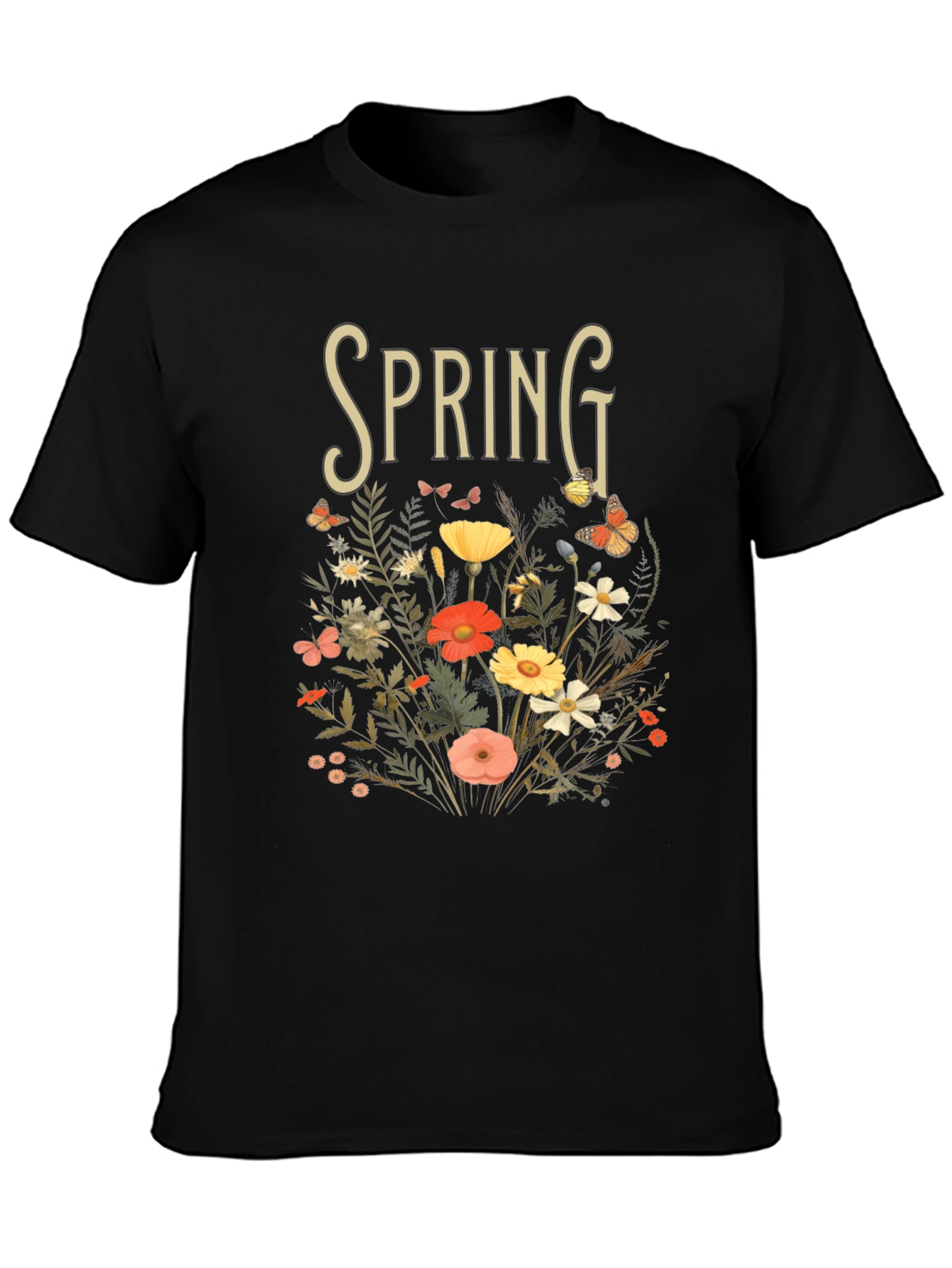 Camiseta Negra Primavera Floral para Hombre