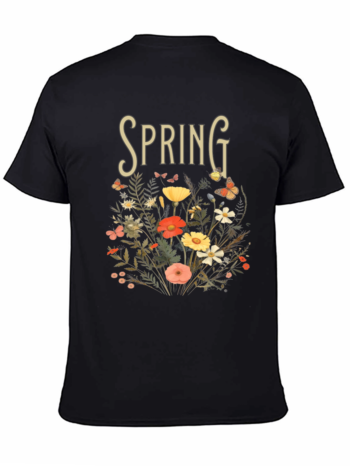 Camiseta Negra Primavera Floral para Hombre