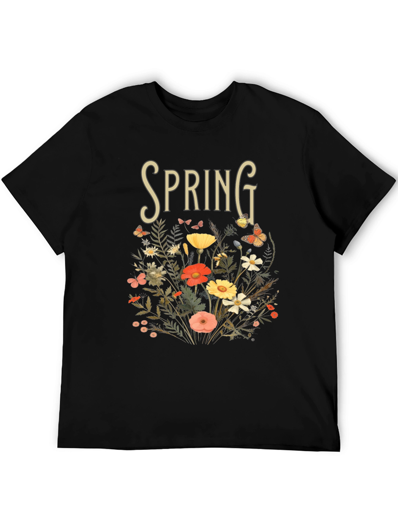 Camiseta Negra Primavera Floral para Hombre