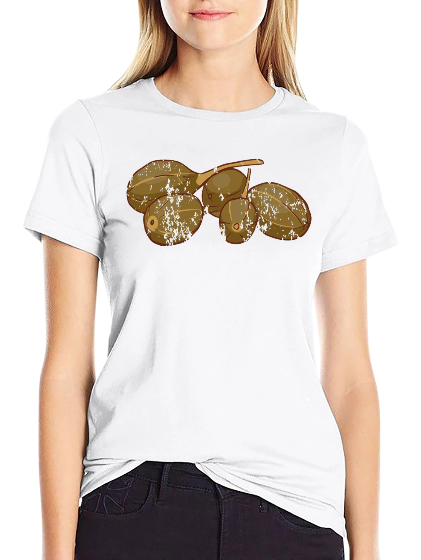 Camiseta Negra con Diseño de Frutas Tropicales