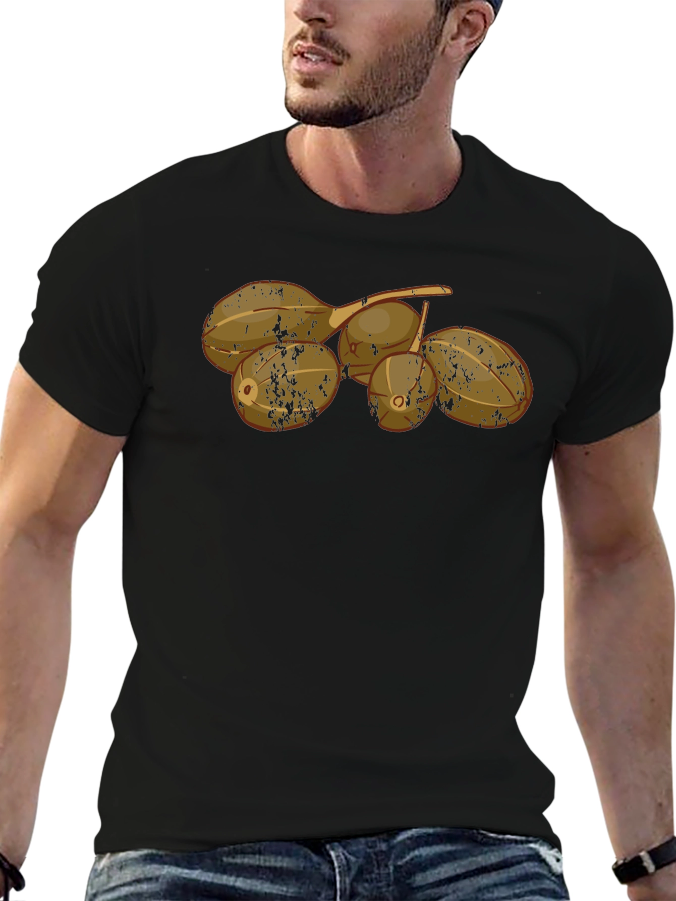 Camiseta Negra con Diseño de Frutas Tropicales