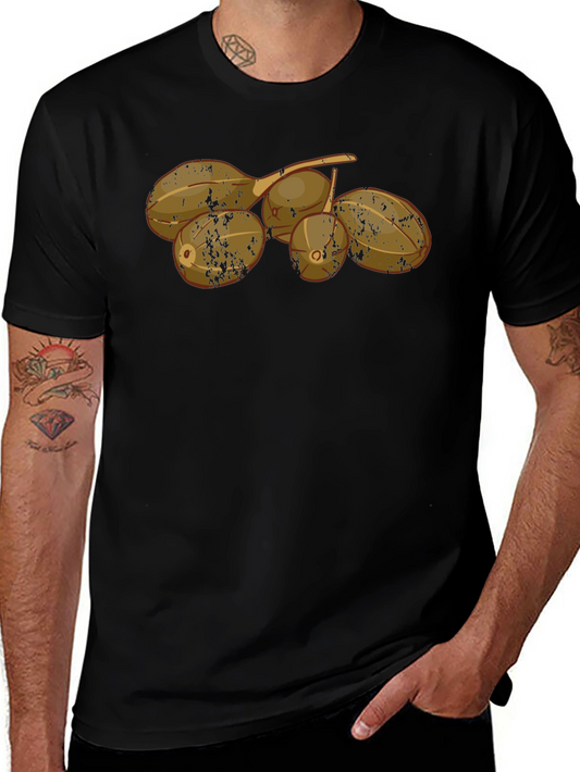 Camiseta Negra con Diseño de Frutas Tropicales