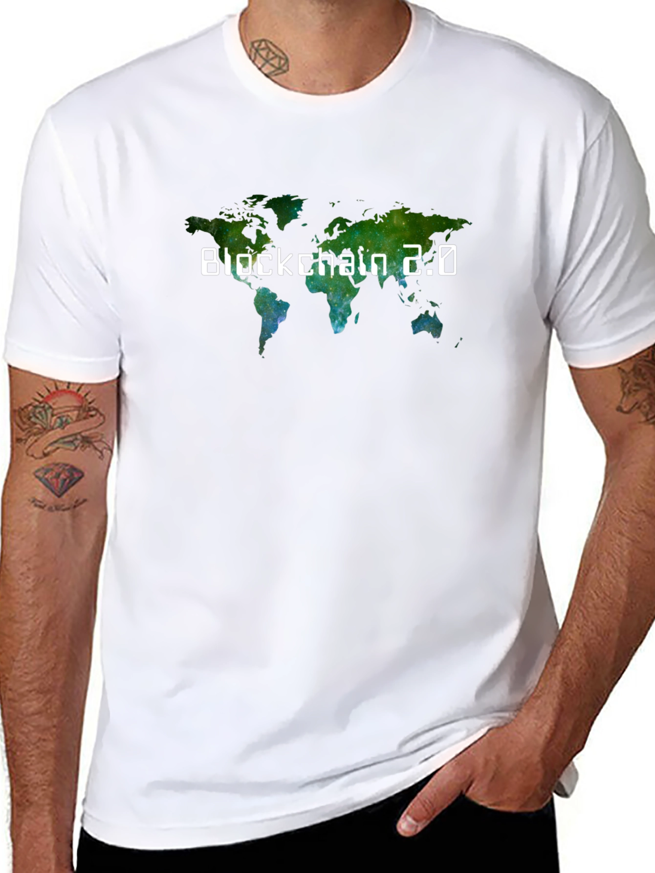 Camiseta Negra Blockchain 2.0 Mapa Mundial