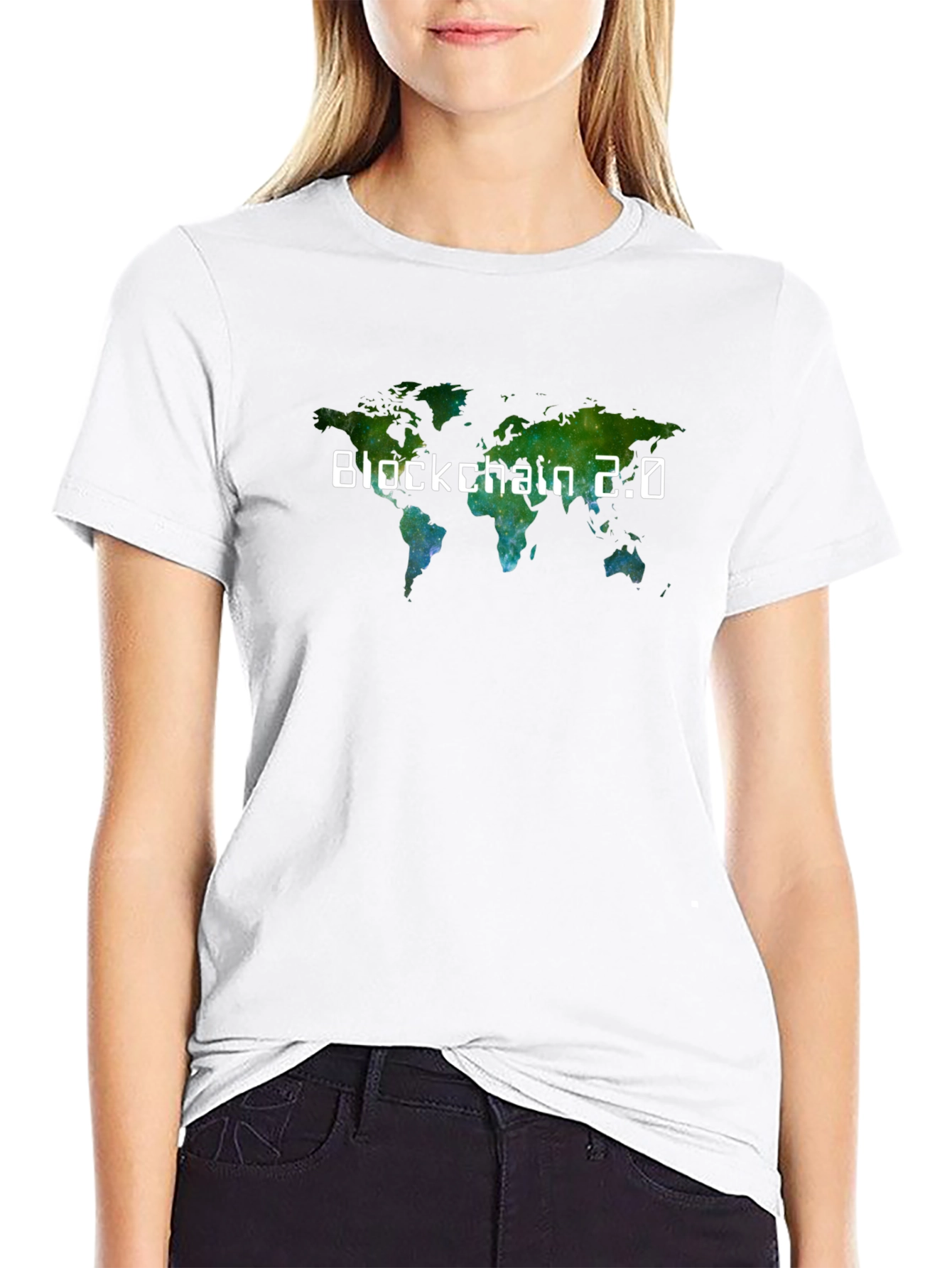 Camiseta Negra Blockchain 2.0 Mapa Mundial