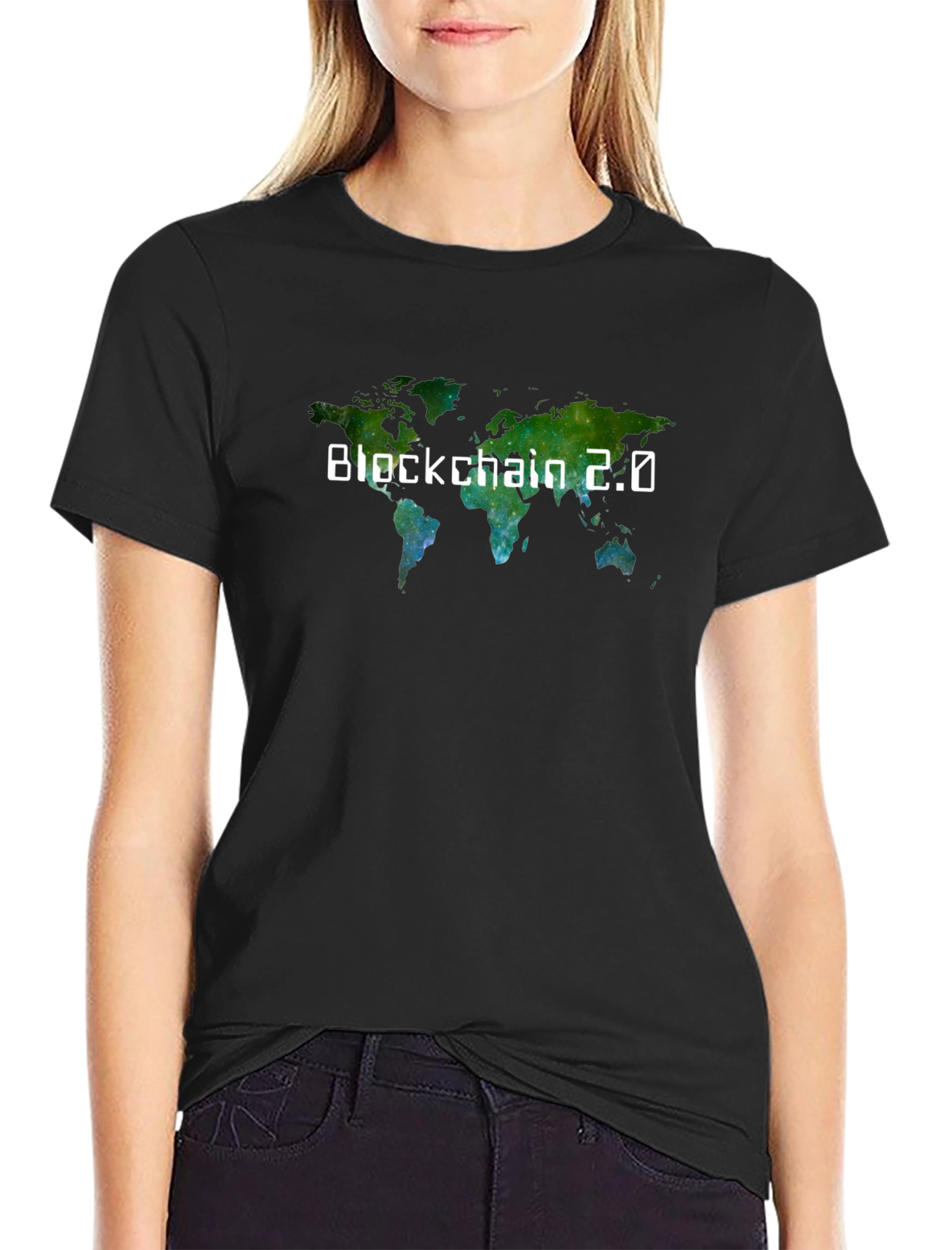 Camiseta Negra Blockchain 2.0 Mapa Mundial