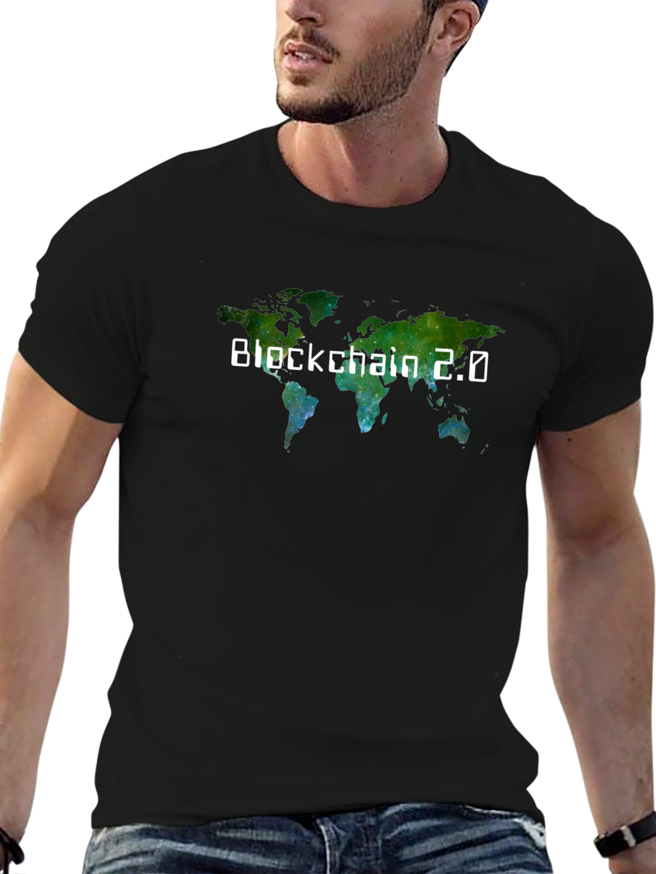 Camiseta Negra Blockchain 2.0 Mapa Mundial
