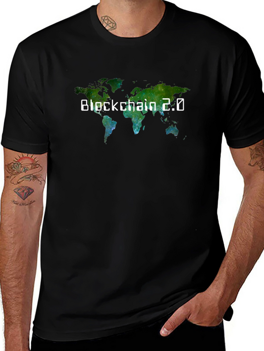 Camiseta Negra Blockchain 2.0 Mapa Mundial