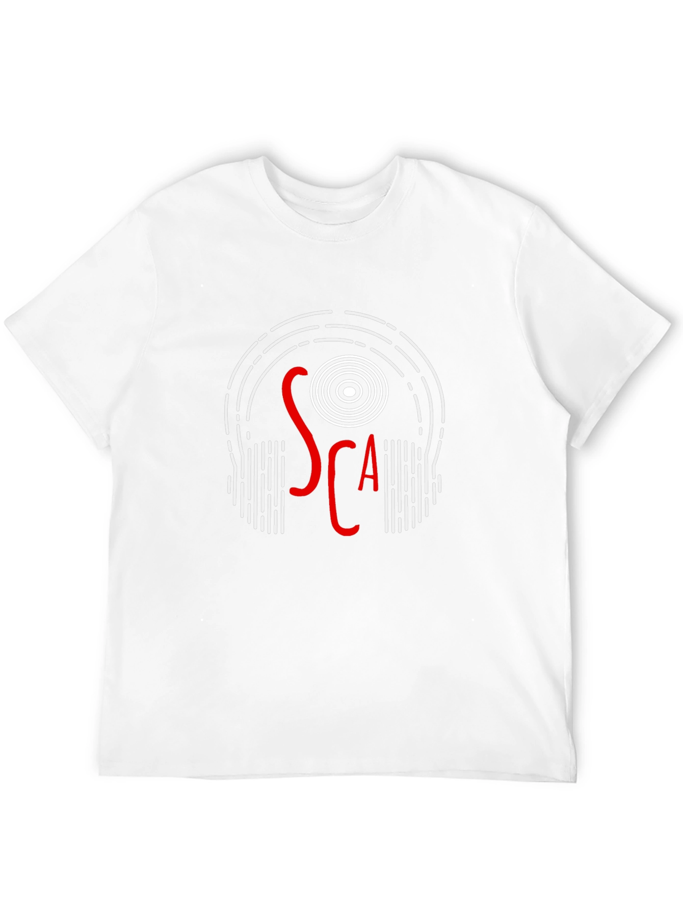 Camiseta Negra con Diseño de Auriculares y Texto SCA