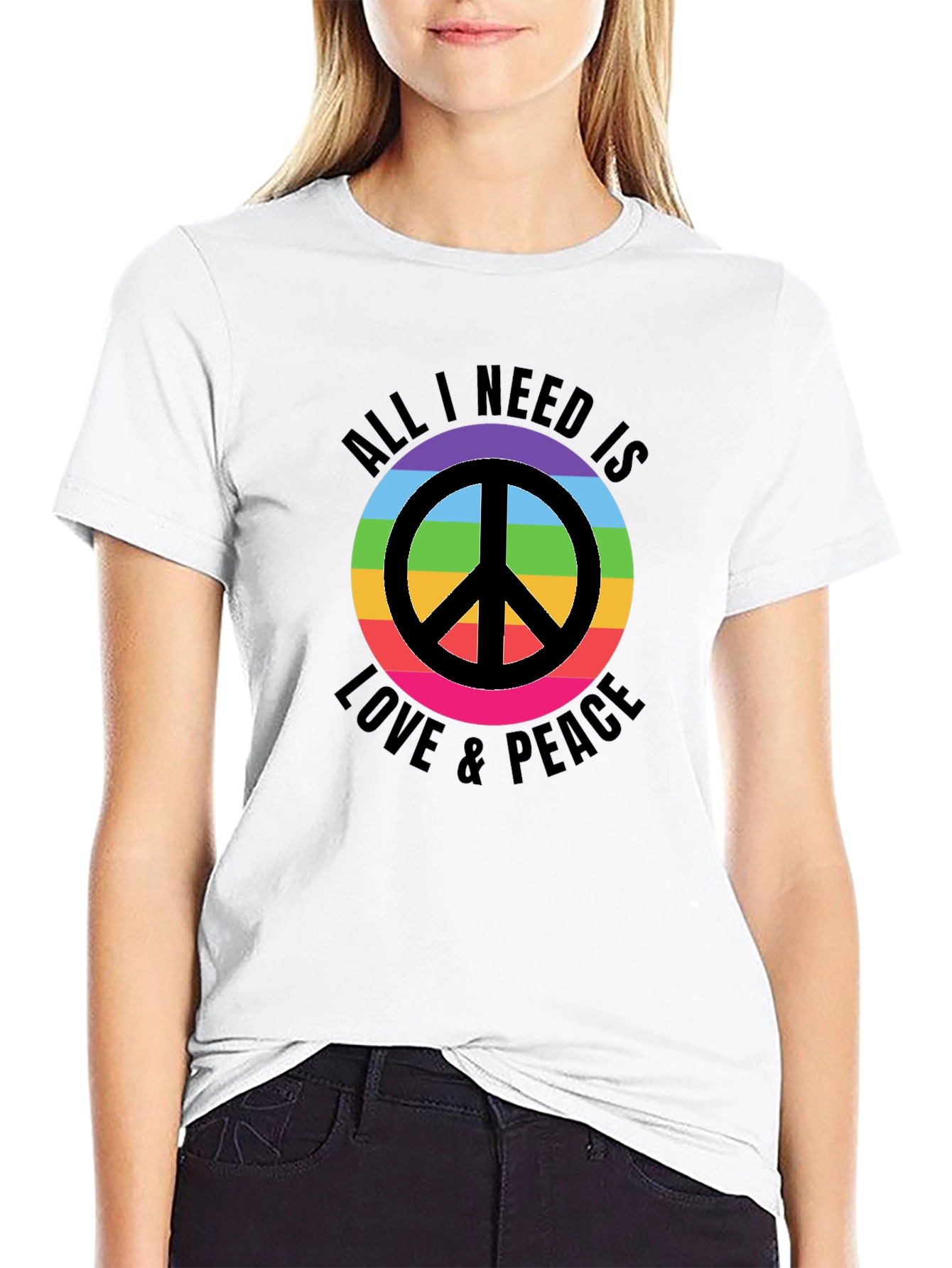 Camiseta Negra con Diseño de Paz y Amor