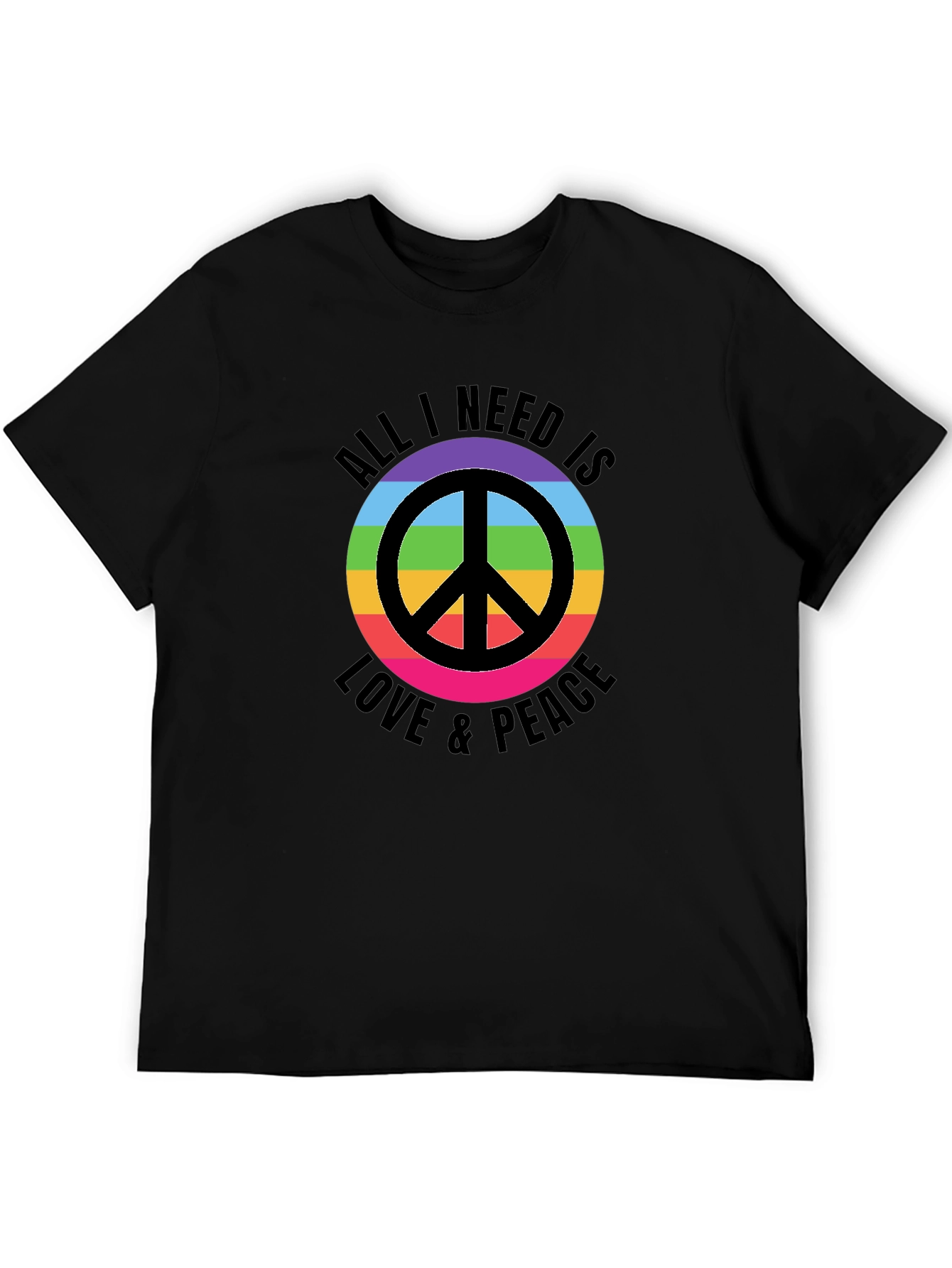 Camiseta Negra con Diseño de Paz y Amor