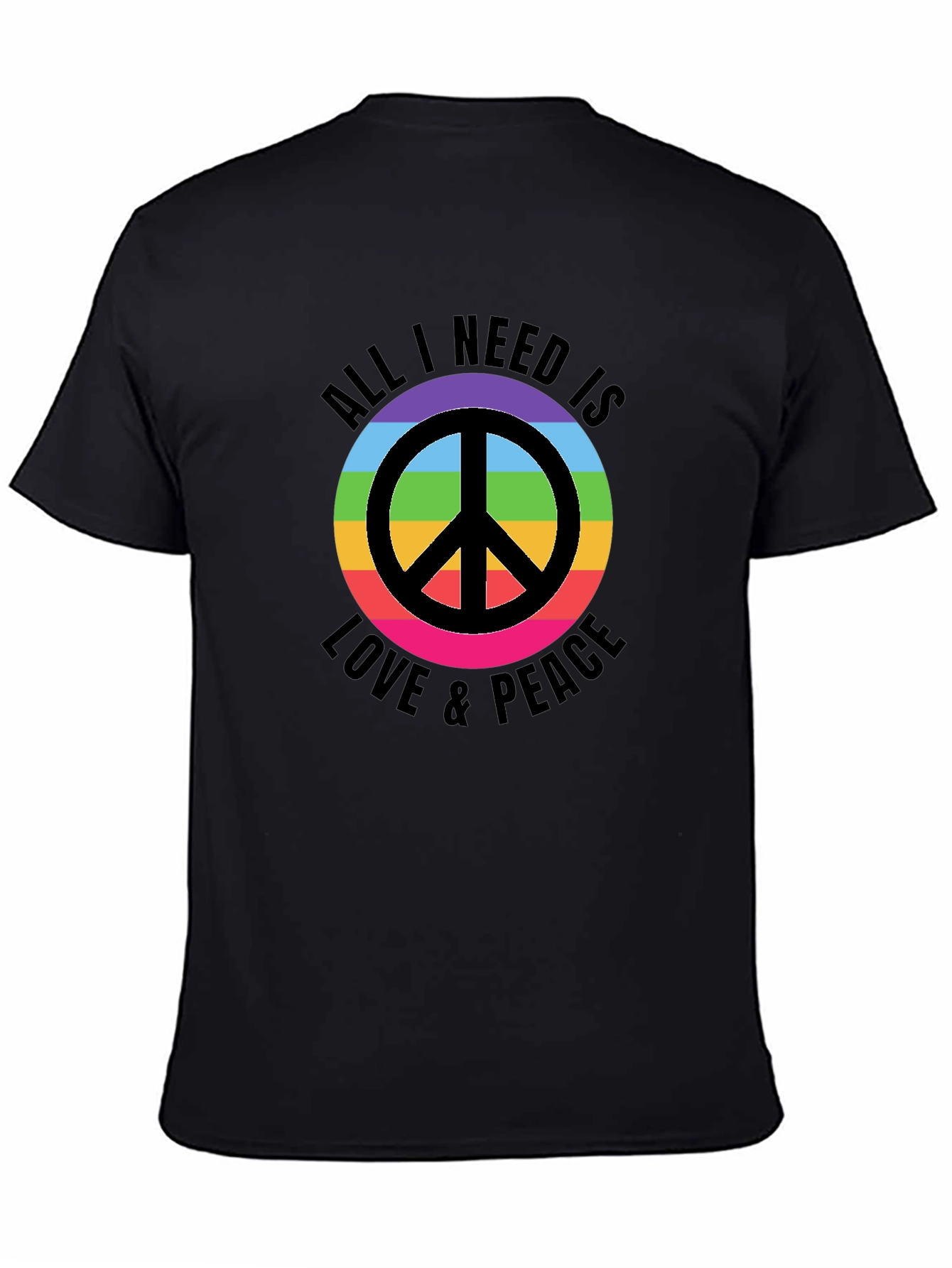 Camiseta Negra con Diseño de Paz y Amor