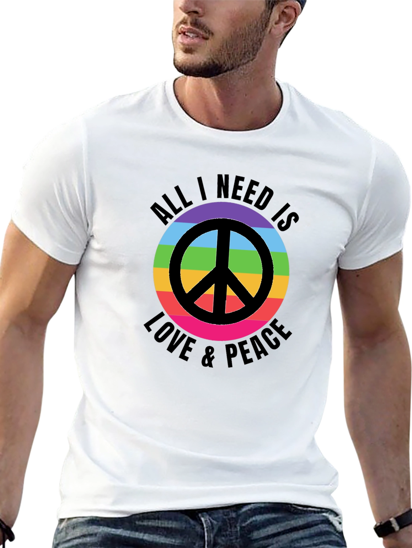 Camiseta Negra con Diseño de Paz y Amor