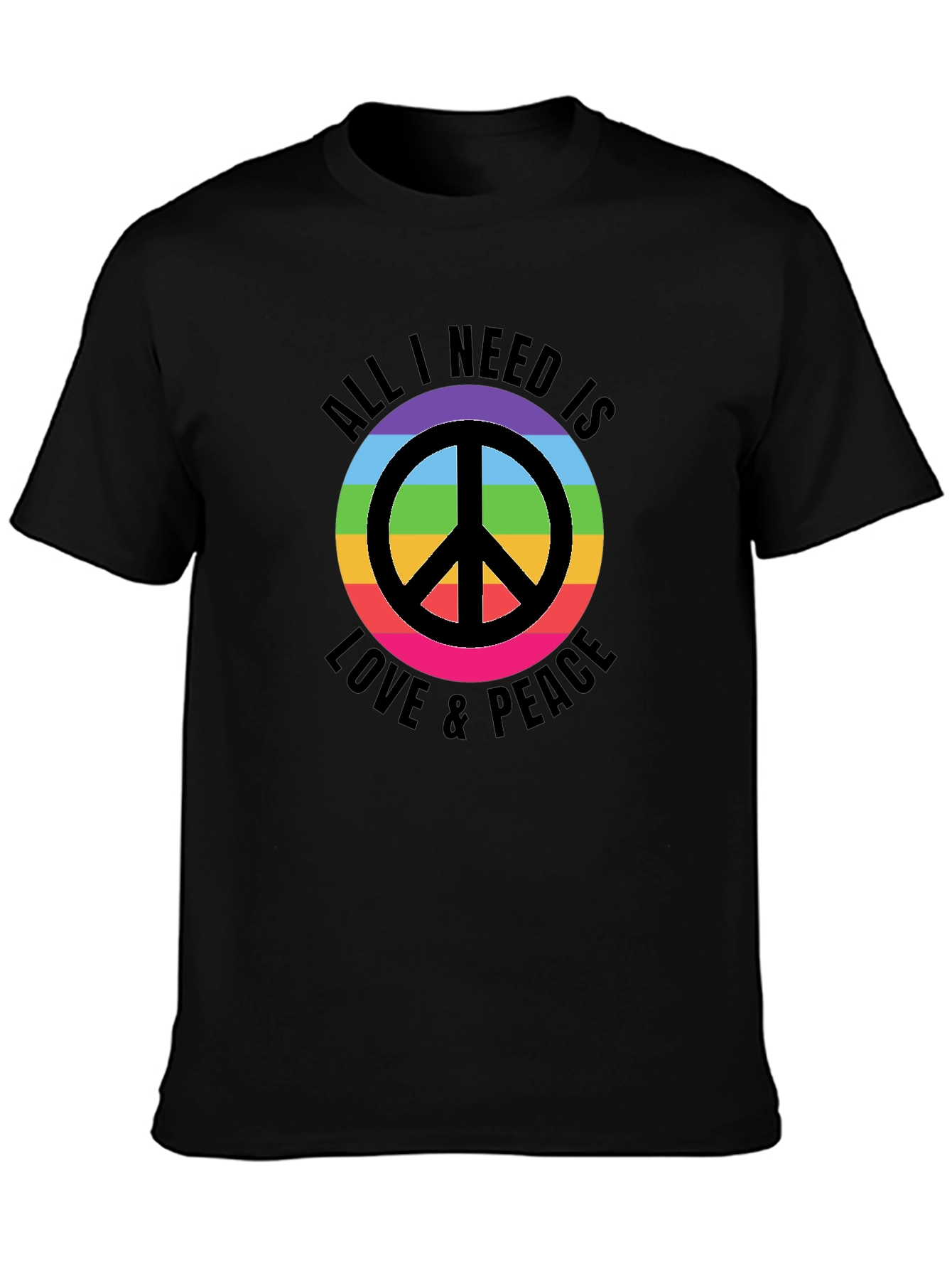 Camiseta Negra con Diseño de Paz y Amor