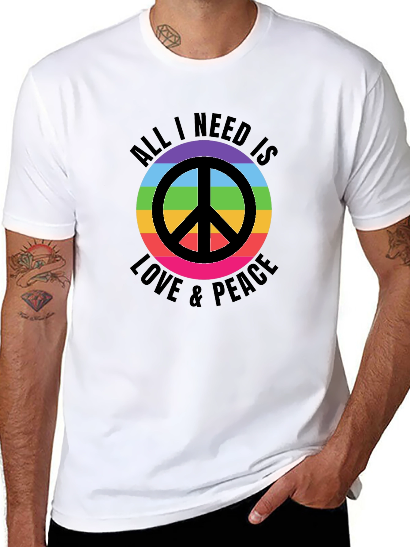 Camiseta Negra con Diseño de Paz y Amor