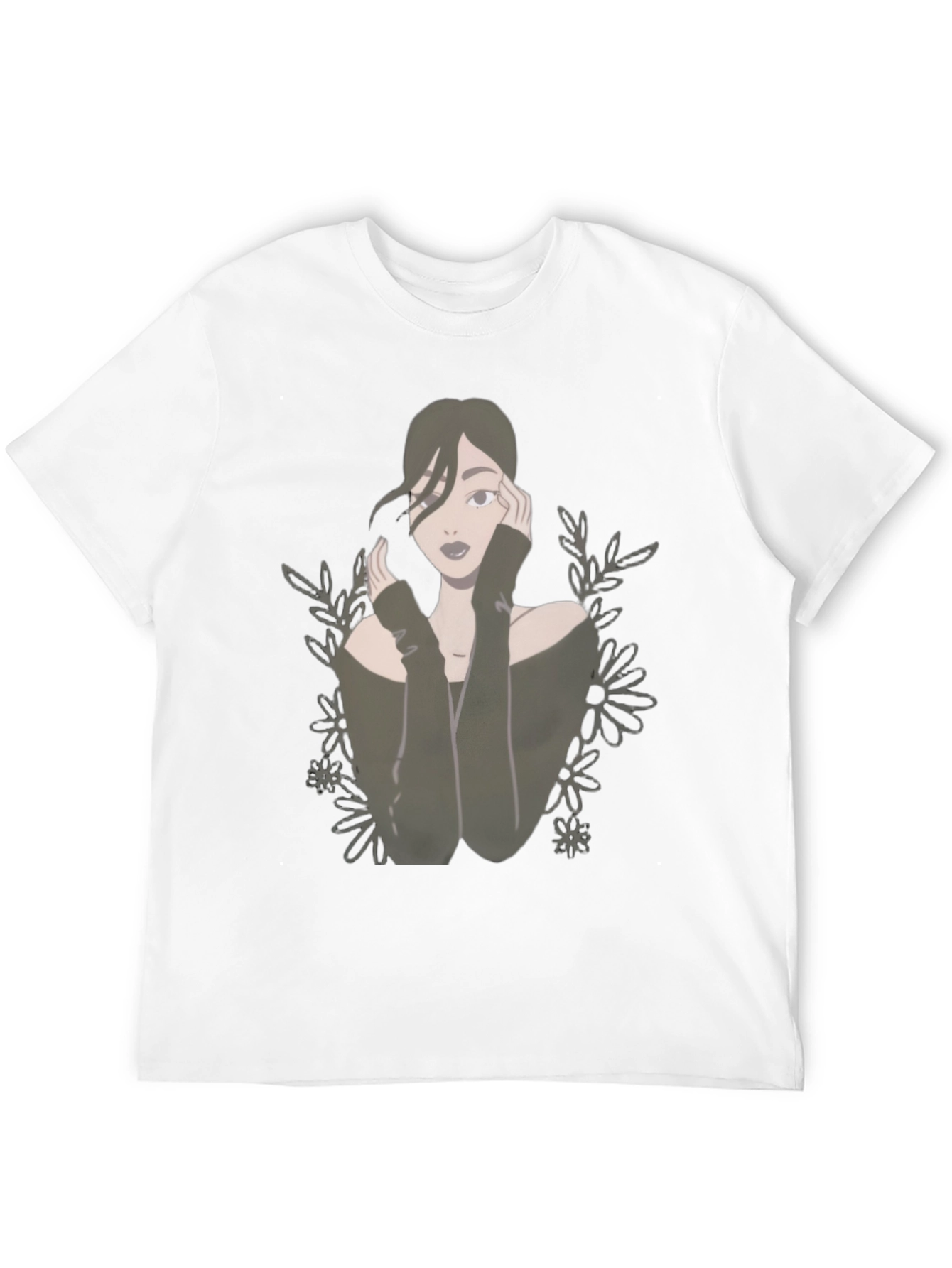 Camiseta Negra con Diseño de Mujer Floral