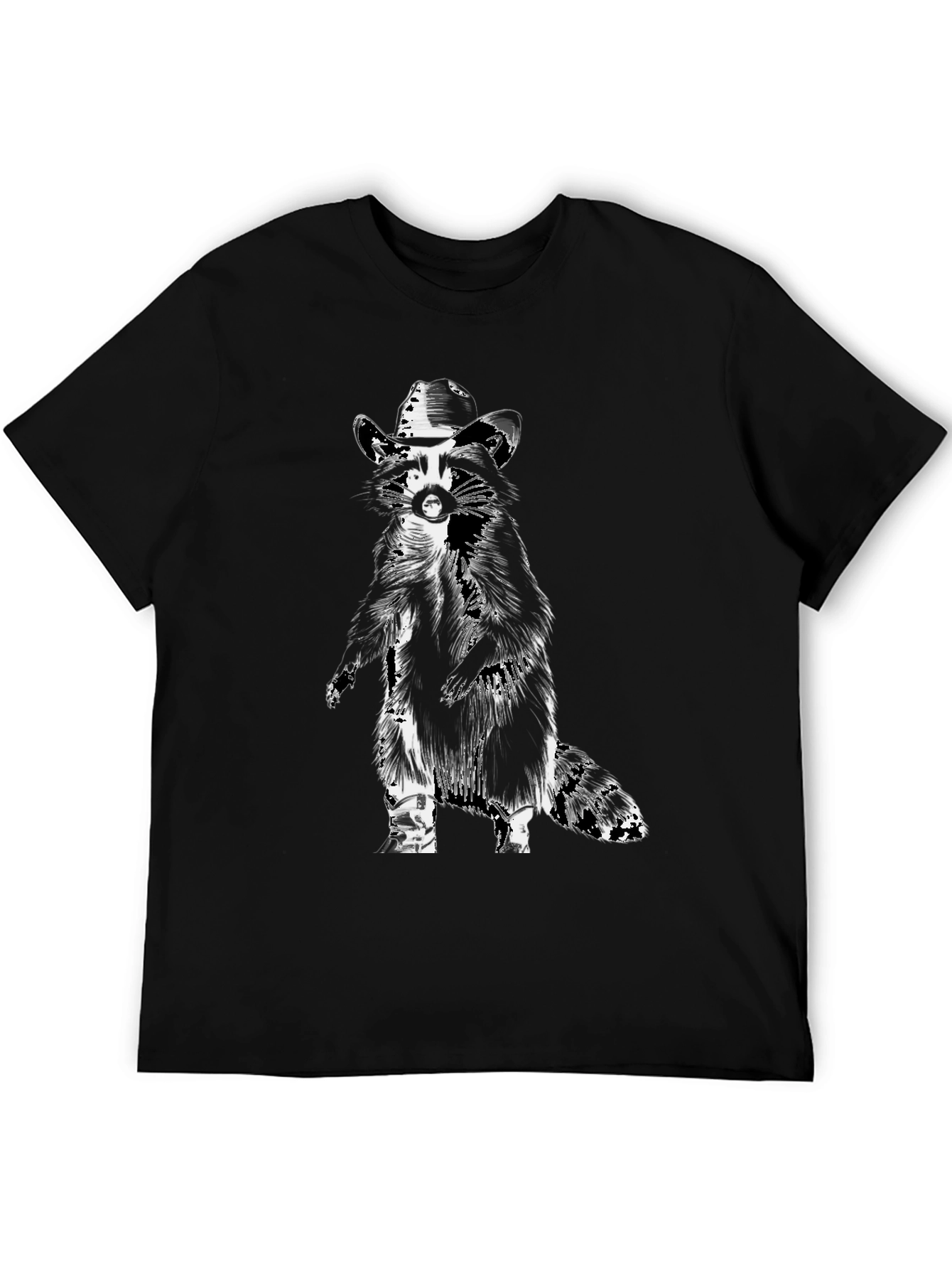 Camiseta Negra con Diseño de Mapache Vaquero