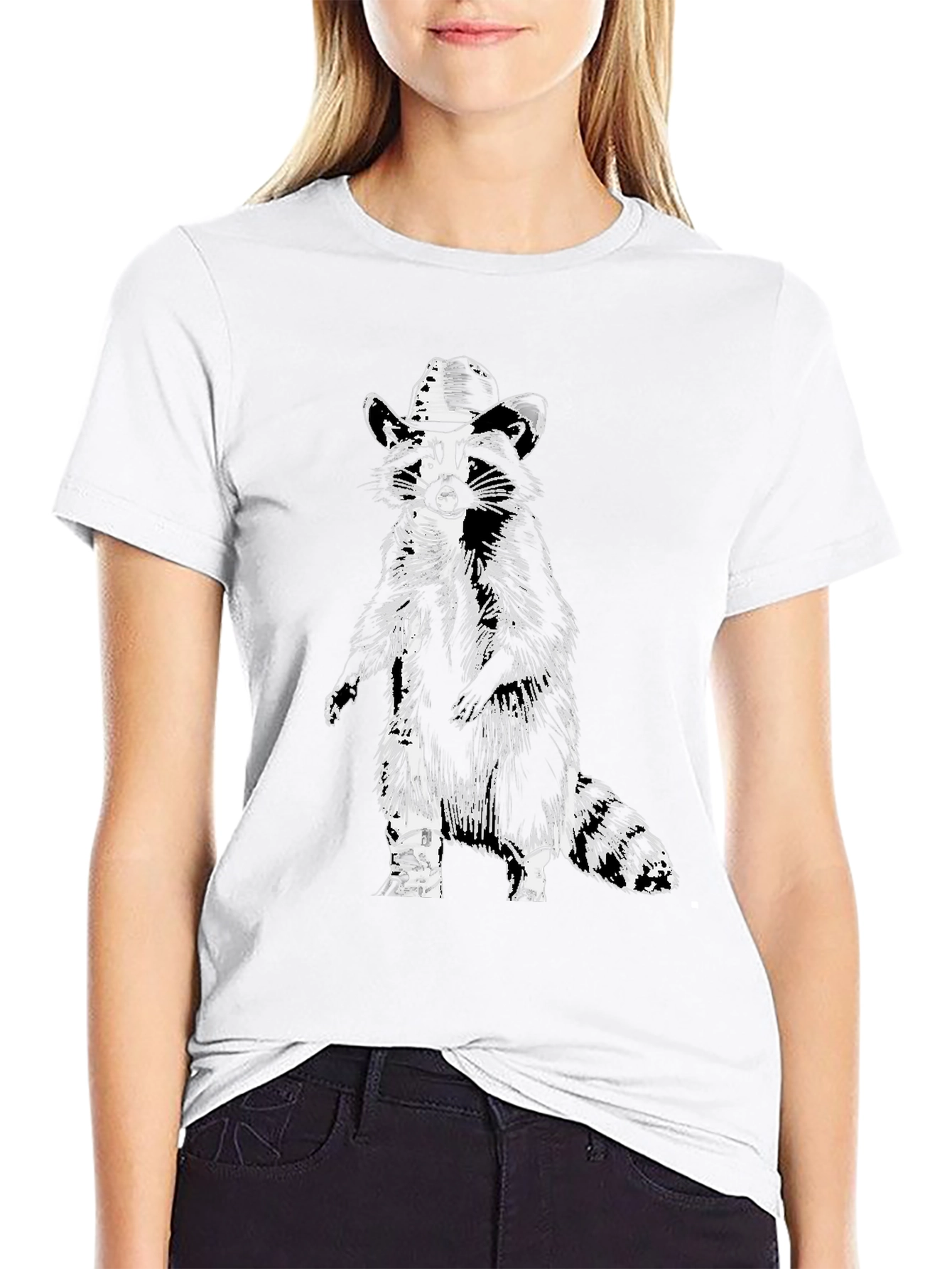 Camiseta Negra con Diseño de Mapache Vaquero