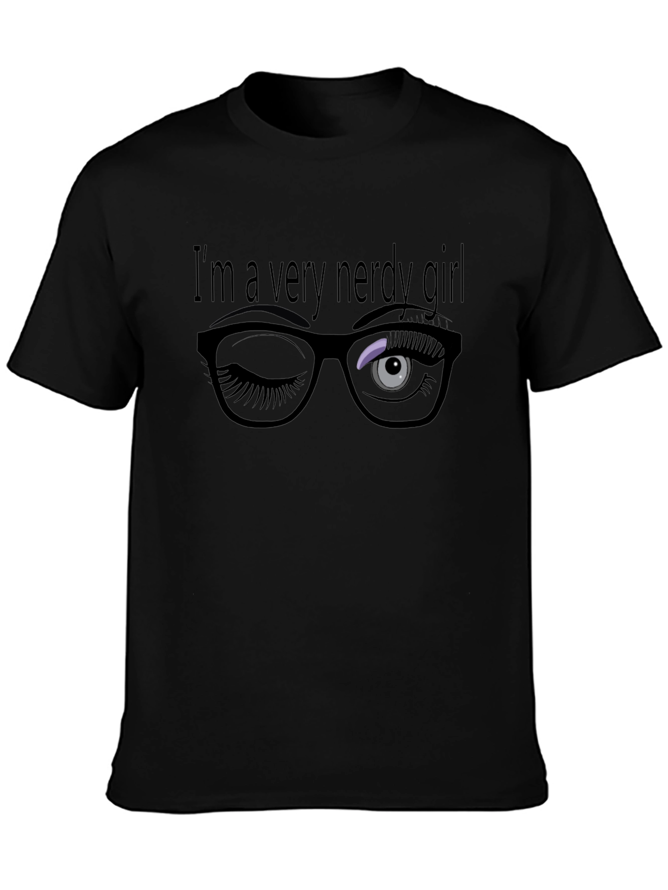 Camiseta Negra: Chica Muy Nerd con Gafas